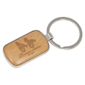 Round Corner Silver/Wood Keychain