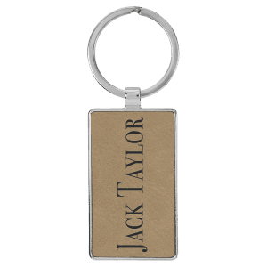 Leatherette and Metal Rectangle Keychain