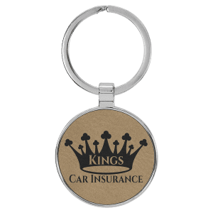 Leatherette and Metal Round Keychain