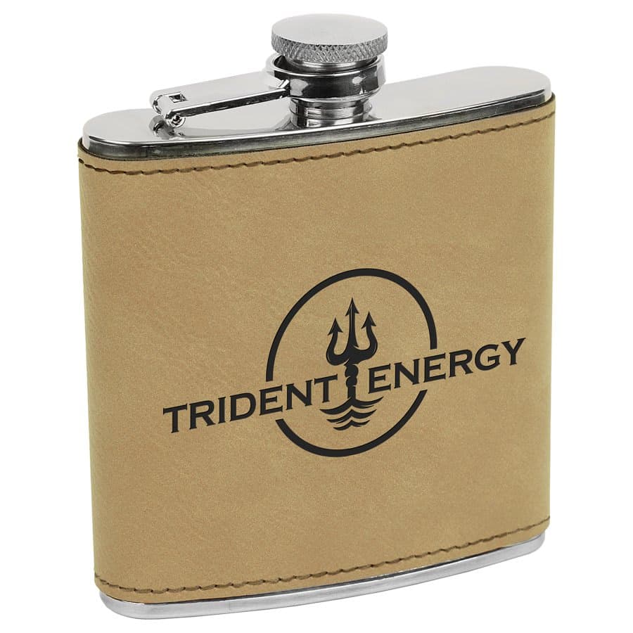6 oz. Leatherette Flask - Light Brown