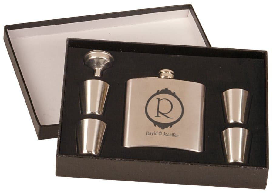 6 oz. Flask Set with Presentation Box - Stainless Steel