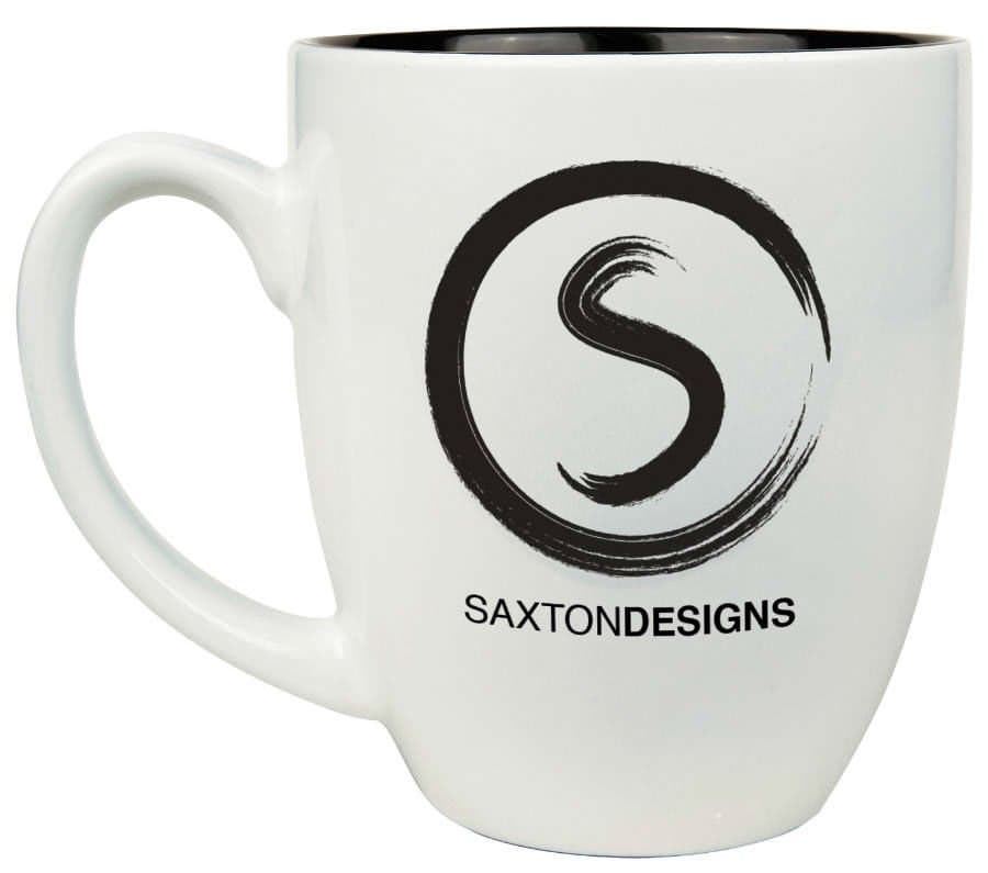 16 oz. Bistro Ceramic LazerMug - Black Engraving - White