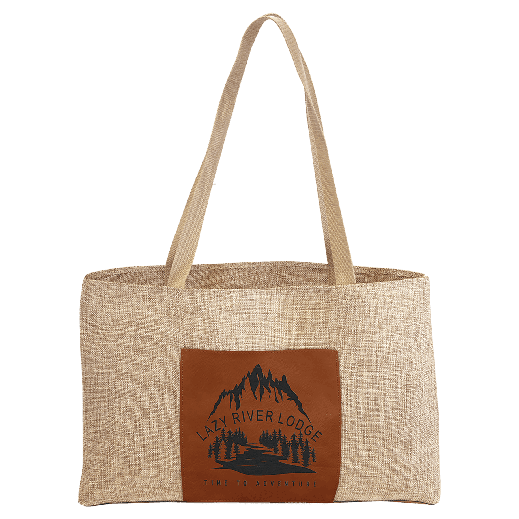 Leatherette & Burlap Tote Bag - Rawhide