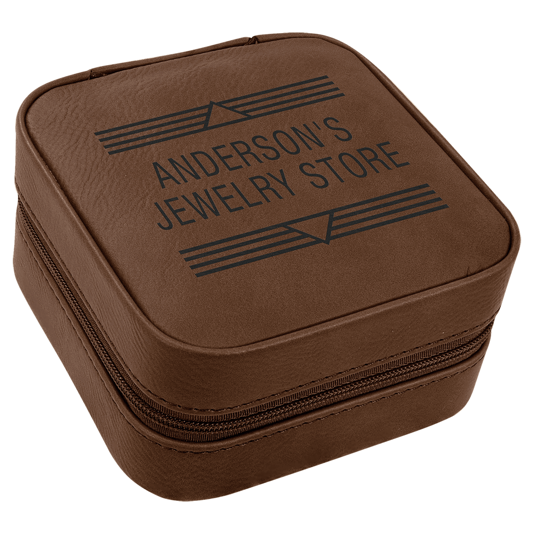 Leatherette Travel Jewelry Box - Tan Lining - Dark Brown