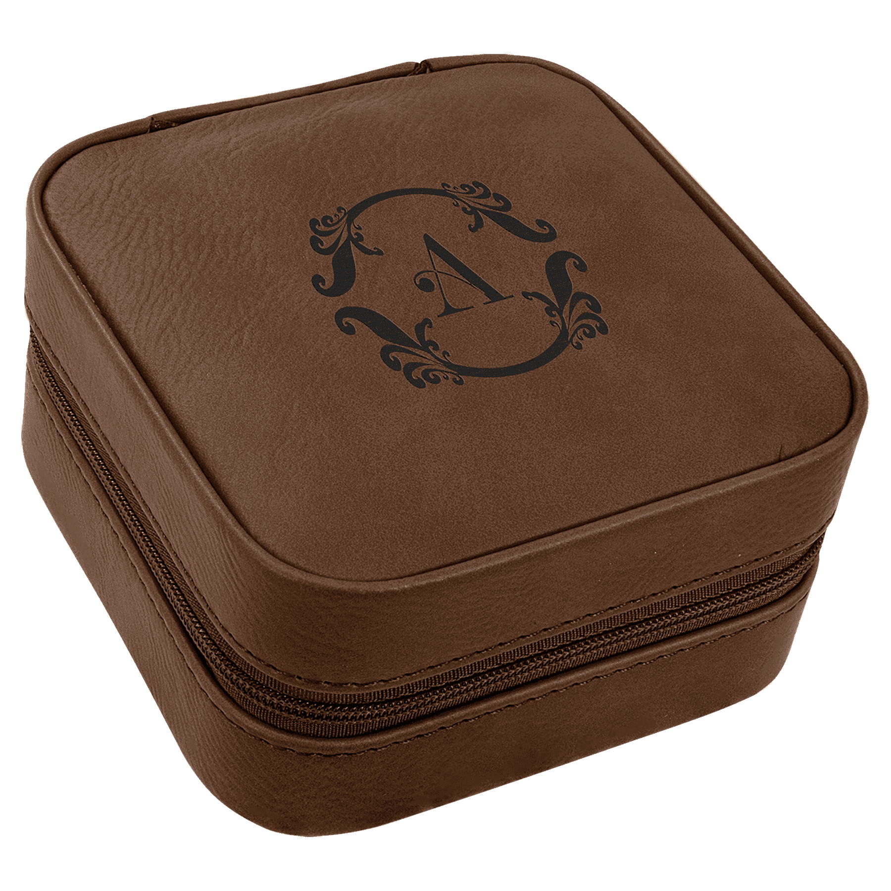 Leatherette Travel Jewelry Box - Black Lining - Dark Brown
