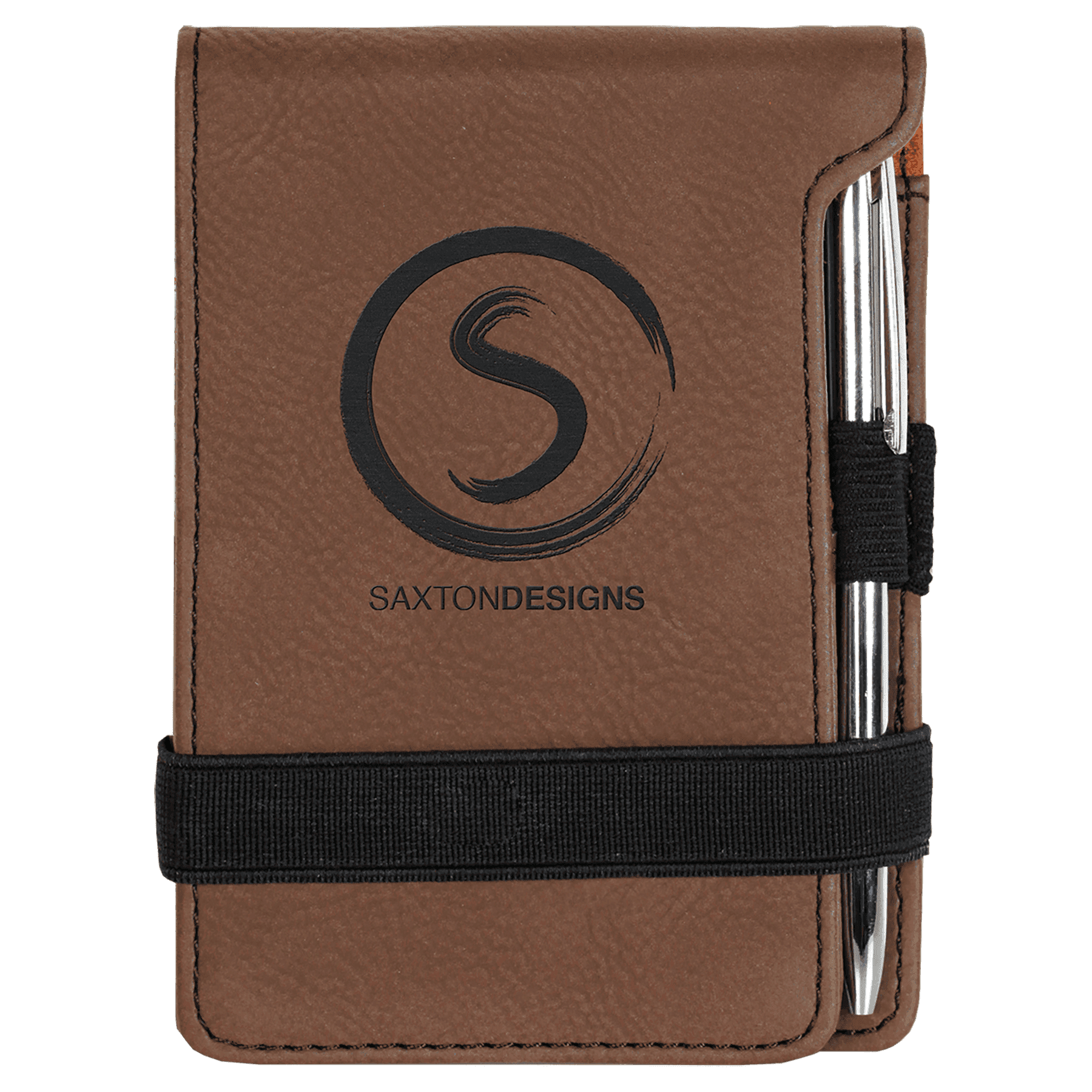 Leatherette Mini Notepad with Pen - Dark Brown